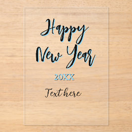 Invitaciones Acrílicas Año nuevo azul negro audaz año simple