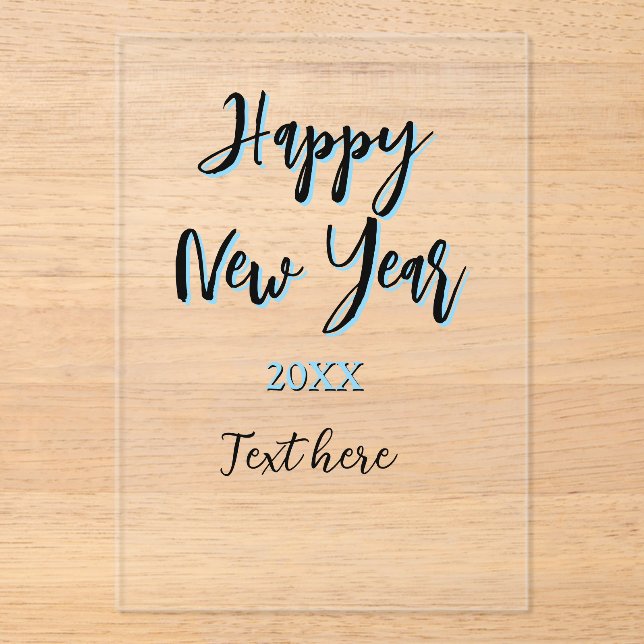 Invitaciones Acrílicas Año nuevo azul negro audaz año simple (Anverso)