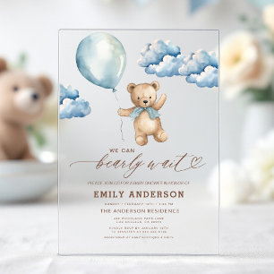 Invitaciones Acrílicas Apenas Esperamos Baby Shower Neutro Beige y Azul N