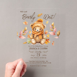 Invitaciones Acrílicas Apenas Podemos Esperar Fiesta de Bebé Rosa de Otoñ