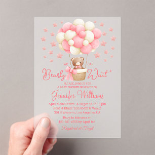 Invitaciones Acrílicas apenas podemos esperar, shower de bebe osito rosa