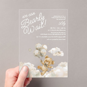 Invitaciones Acrílicas Apenas Podemos Esperar Teddy Beige Neutral Fiesta