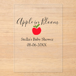 Invitaciones Acrílicas Apple in bloom baby shower red apple name date