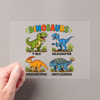 Invitaciones Acrílicas Aprendizaje de especies de dinosaurios para niños