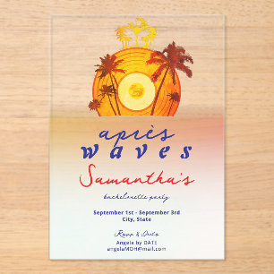 Invitaciones Acrílicas Après Waves Retro Vinyl Playa Costera Despedida de