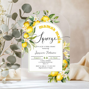 Invitaciones Acrílicas Apretón principal de limón cítrico de mamá baby sh