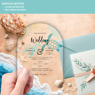 Invitaciones Acrílicas Aproximación ACRÍLICA Boda Playa Tortugas de mar