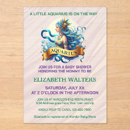 Invitaciones Acrílicas Aquarius Zodiac Baby Shower Lavender and Green