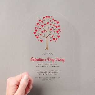 Invitaciones Acrílicas Árbol de Corazón Rojo Acuarela Fiesta de San Valen