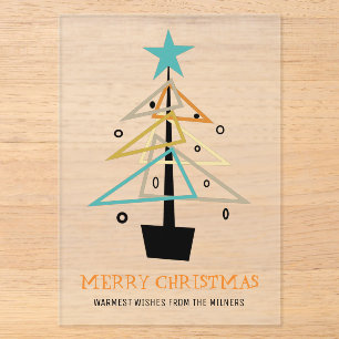 Invitaciones Acrílicas Árbol de Navidad abstracto retro moderno de mediad