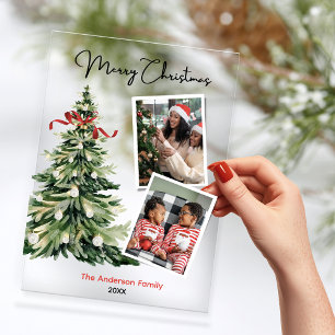 Invitaciones Acrílicas Árbol de Navidad elegante con dos fotos personaliz