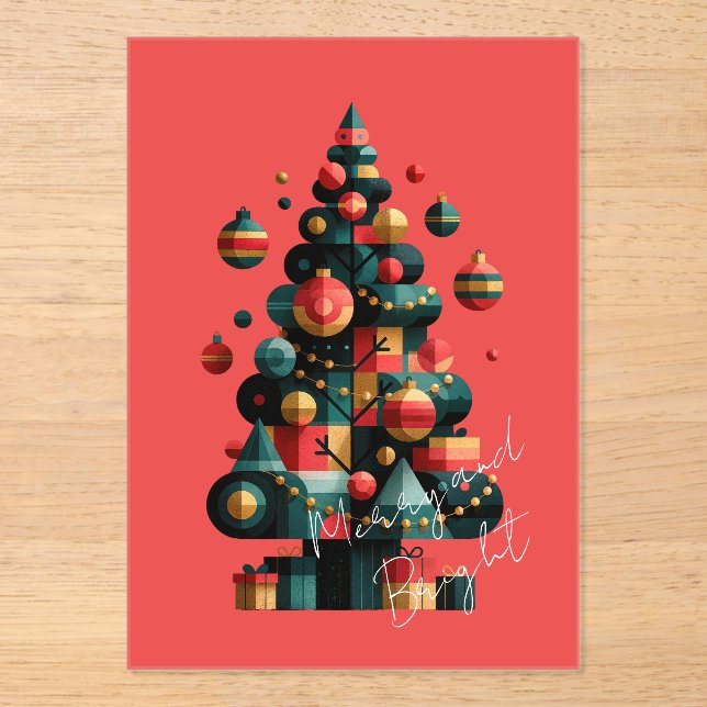 Invitaciones Acrílicas Árbol de Navidad Geométrico (Anverso)