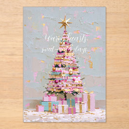 Invitaciones Acrílicas Árbol de Navidad rosa y dorado Impasto