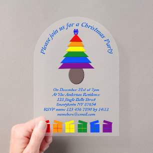 Invitaciones Acrílicas Árbol de Navidad y regalos personalizados con arco