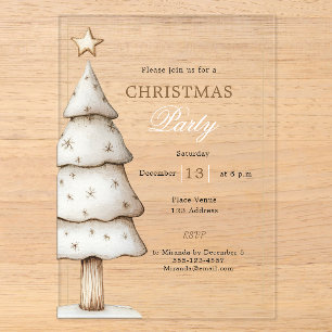 Invitaciones Acrílicas Árbol de oro blanco moderno claro Fiesta de Navida