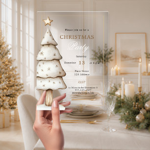 Invitaciones Acrílicas Árbol de oro blanco moderno claro Fiesta de Navida