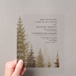 Invitaciones Acrílicas Árboles de hoja perenne boda rústica del bosque