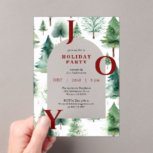 Invitaciones Acrílicas Árboles de Navidad de Invierno Verdor Rojo Fiesta