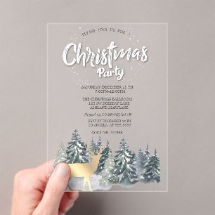 Invitaciones Acrílicas Árboles de paisaje invernal ciervos empresa de Nav
