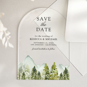 Invitaciones Acrílicas Árboles de Pino de Montaña Rústicos para Salvar la