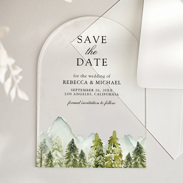Invitaciones Acrílicas Árboles de Pino de Montaña Rústicos para Salvar la (Subido por el creador)