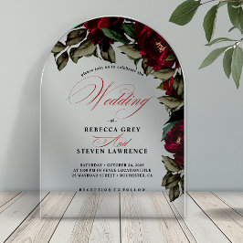 Invitaciones Acrílicas Arca boda gótica floral verde oscuro
