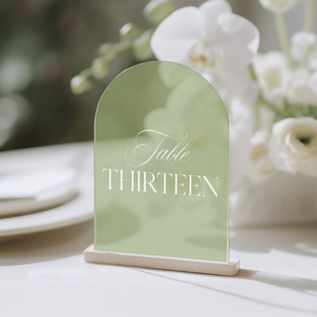 Invitaciones Acrílicas Arch Acrylic Green Wedding Table Thirteen Number (To find other table numbers in this series, visit the full collection page.)