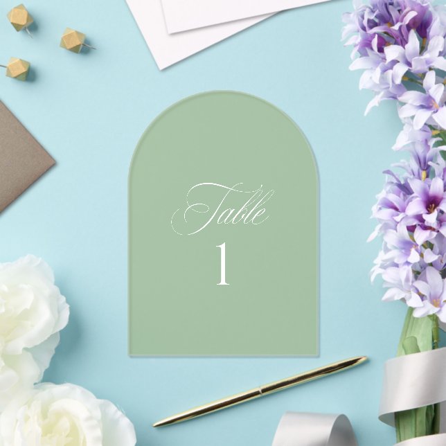 Invitaciones Acrílicas Arch Acrylic Sage Green Wedding Table Number (Insitu (Boda))
