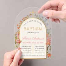 Arch Girl Baptism Gold Cross & Wildflowers Floral 
