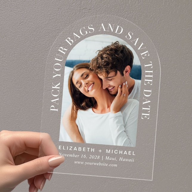Invitaciones Acrílicas Arch Photo Destination Wedding Save the Date (Make your wedding unforgettable with stunning arched acrylic save the dates—modern, elegant, unique!)