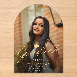 Invitaciones Acrílicas Arch photo gold script graduation announcement