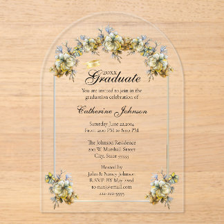 Invitaciones Acrílicas Arched Floral Graduation