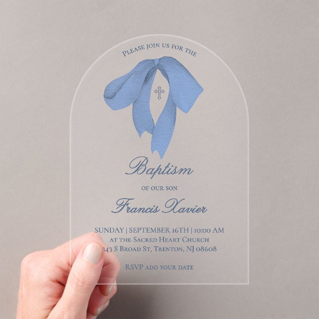 Invitaciones Acrílicas arco azul acuarela Bautismo (Insitu (portátil))