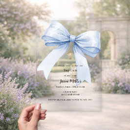 Invitaciones Acrílicas Arco azul crema niño Bautizo claro