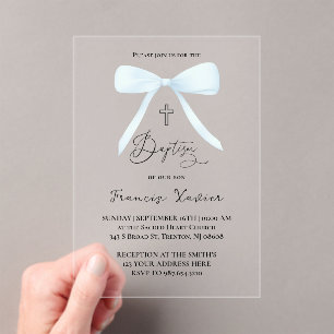 Invitaciones Acrílicas arco azul pastel Bautismo