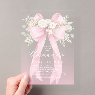 Invitaciones Acrílicas Arco Bebé Flor de Rosa en Flor Llavero de Baño