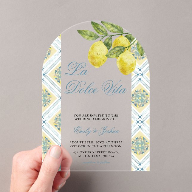 Invitaciones Acrílicas Arco Boda de limón moderno La Dolce Vita (Insitu (portátil))
