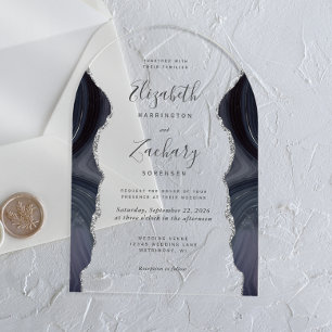 Invitaciones Acrílicas Arco Boda de Moody Storm Gray Silver Agate