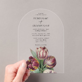 Invitaciones Acrílicas Arco Boda Moody Watercolor Púrpura Tulipanos