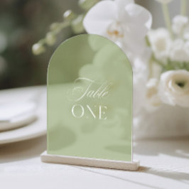 Invitaciones Acrílicas Arco de Acrílico Verde Salvia Número Uno de Mesa d