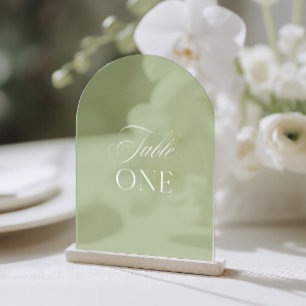 Invitaciones Acrílicas Arco de Acrílico Verde Salvia Número Uno de Mesa d