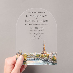 Invitaciones Acrílicas Arco de agua romántica París Francia Boda Arco