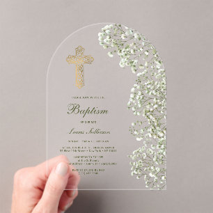 Invitaciones Acrílicas Arco de Aliento de Bebé Bautizo