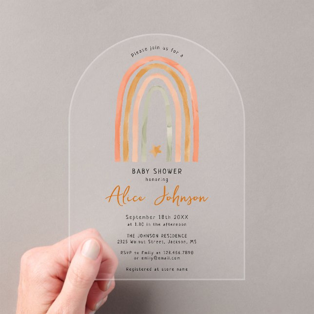 Invitaciones Acrílicas Arco De Arco Iris Y Baby Shower De Star Boho (Insitu (portátil))