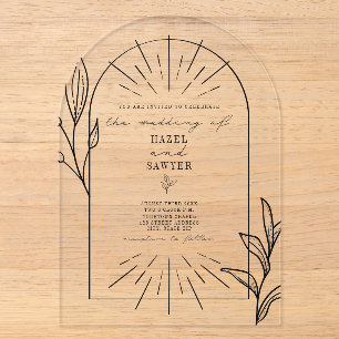 Invitaciones Acrílicas Arco de Arte de Línea Botánico de Boda
