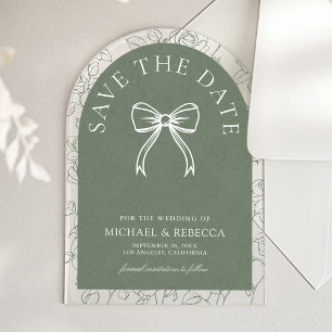 Invitaciones Acrílicas Arco de Arte de Línea Verde Salvia Boda Save the D