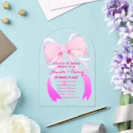 Invitaciones Acrílicas Arco de baby shower con lazo rosa