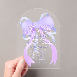 Invitaciones Acrílicas Arco de baby shower de lazo morado