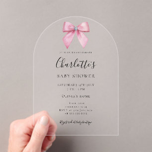 Invitaciones Acrílicas Arco de Baby Shower de Niña con Diamante Rosa  
