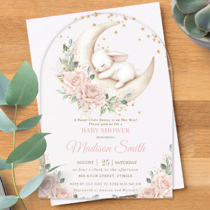 Invitaciones Acrílicas Arco de Baby Shower Floral Rosa Claro Sweet Bunny